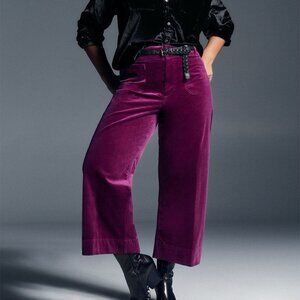 Anthropologie Magenta Velvet Wide Leg Trousers